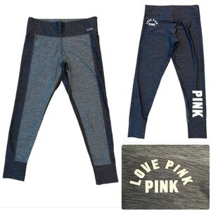PINK Victoria's Secret Gray and Black Logo Crop Leggings with High Waistband